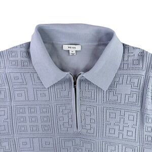 Reiss Light Blue Knit Zip Polo